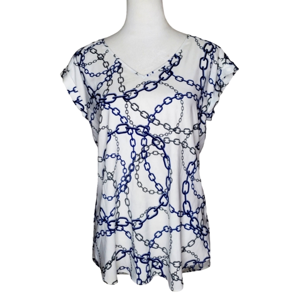 🦋Express V-Neck Cap Sleeve Lightweight Chain Print Top